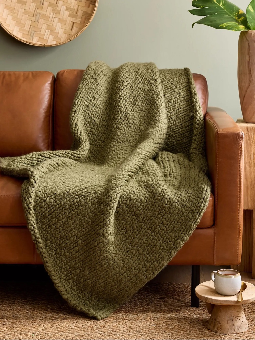 Brand New Quince Olive Chunky Hand Knit Wool Throw $134. MY LAST ONE!